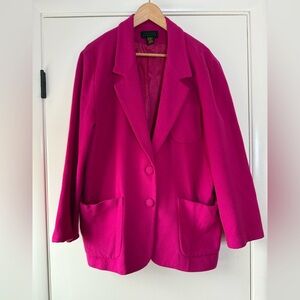 Express Vintage 80’s 90’s Wool Cashmere Blend Magenta Hot Pink Blazer Size Large